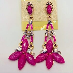 Earrings Dangle Crystals and Pinky Purple Pierced.
